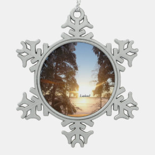 Lapland zonsondergang tin sneeuwvlok ornament