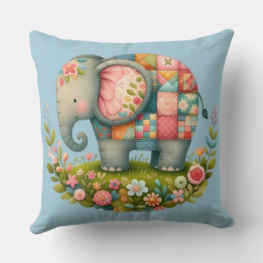 Lappendeken Olifant Bloemrijke Weide Charme Kussen (Achterkant)