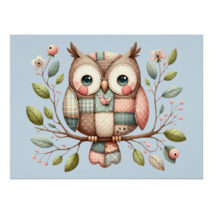 Lappendeken Uil in Fantasievol Woudlandschap Perfect Poster