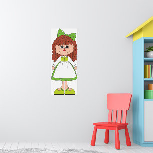 Lappenpoppenmeisje Groene Jurk Stippen Poster