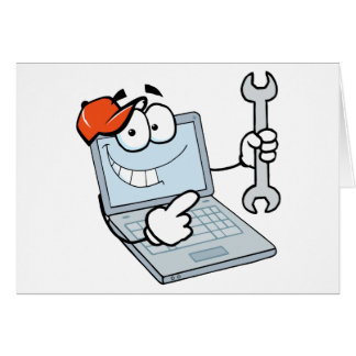 Laptop Cartoon Character met een moersleutel