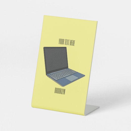 Laptop cartoon illustratie reclamebord met voetstuk (Voorkant)
