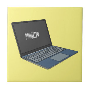 Laptop cartoon illustratie tegeltje
