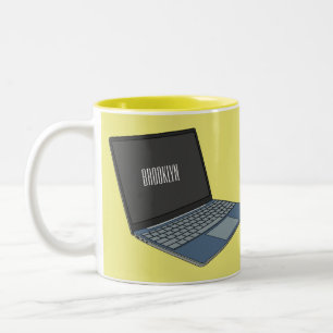 Laptop cartoon illustratie tweekleurige koffiemok