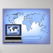 Laptop Computer Wereldkaart Print Poster (Voorkant)
