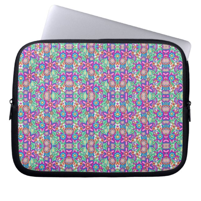 Laptop sleeve with vibrant, symmetrical pattern  (Voorkant)