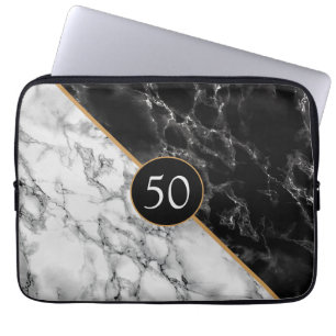 Laptophoes - Birthday Gift Black - witte marmer Laptop Sleeve