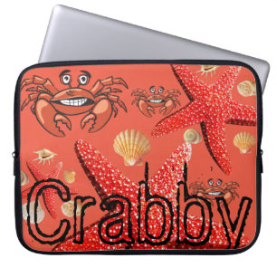 Laptophoes Crabby Crab, Starfish Sinaasappel Laptop Sleeve