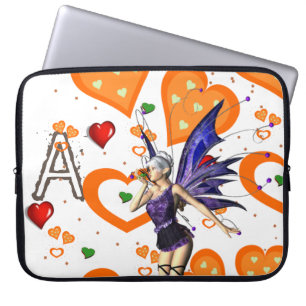 Laptophoes Fairy Oranje Hearts Laptop Sleeve