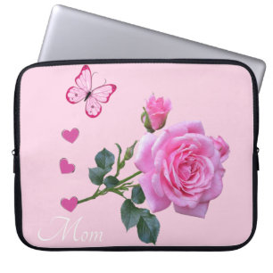 Laptophoes Floral Butterfly Roze Harten Laptop Sleeve