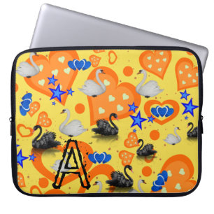 Laptophoes Geel Swan Blue Stars Oranje hart Laptop Sleeve