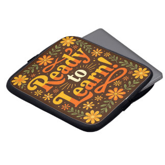 Laptophoes met belettering en bloemen laptop sleeve