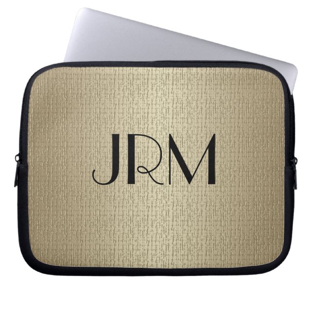 Laptophoes - Monogram met Linen Background Laptop Sleeve (Voorkant)
