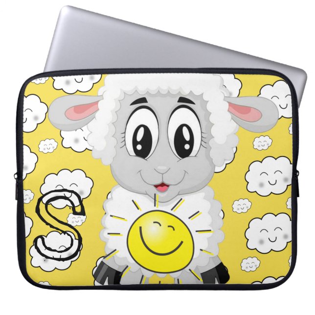 Laptophoes Schep Sun Clouds Yellow Laptop Sleeve (Voorkant)