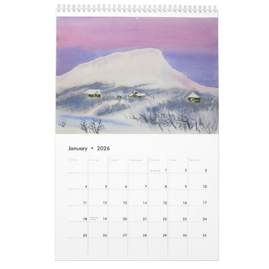 L'aquarelle aménage le calendrier mural en parc (Jan 2026)
