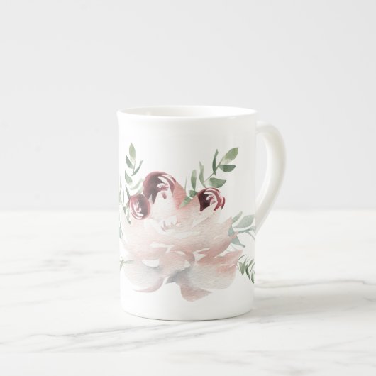 L'aquarelle de Rose et de Peony Bone China Mug (Devant droit)