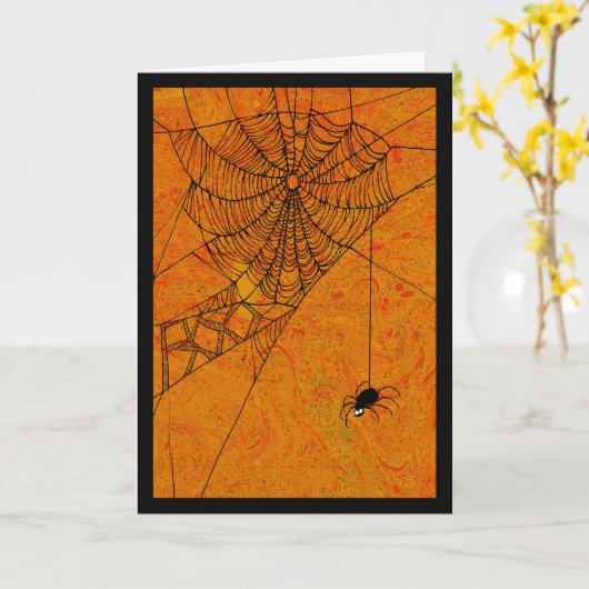 L'araignée huent dans la carte de voeux de Web (Fleur jaune)