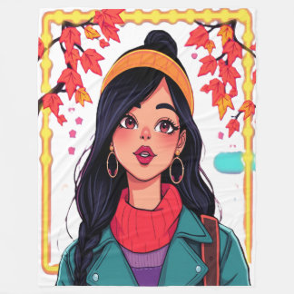 Large Autumn Girl Fleece Blanket – Cozy Oversized  Deken