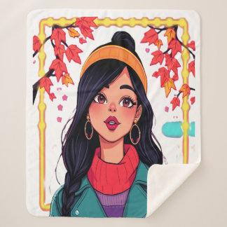 Large Autumn Girl Sherpa Blanket – Cozy Oversized  Deken