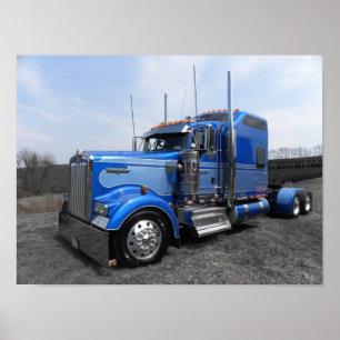 Large Blue Kenworth W900L Poster