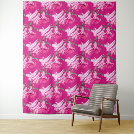 Large bright pink lily floral wedding backdrop wandkleed (In situ)