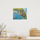 Large Florida Cartoon Map Poster (Cuisine)