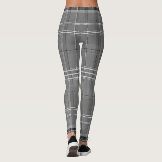 Large Grayscale White Line Tartan Plaid Leggings (Achterkant)