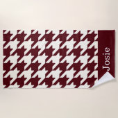Large Houndstooth Burgundy Maroon Strandlaken (Voorkant)