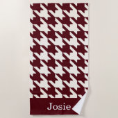 Large Houndstooth Burgundy Maroon Strandlaken (Voorkant)