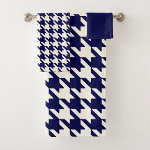 Large Houndstooth Motif Navy Bleu et Blanc