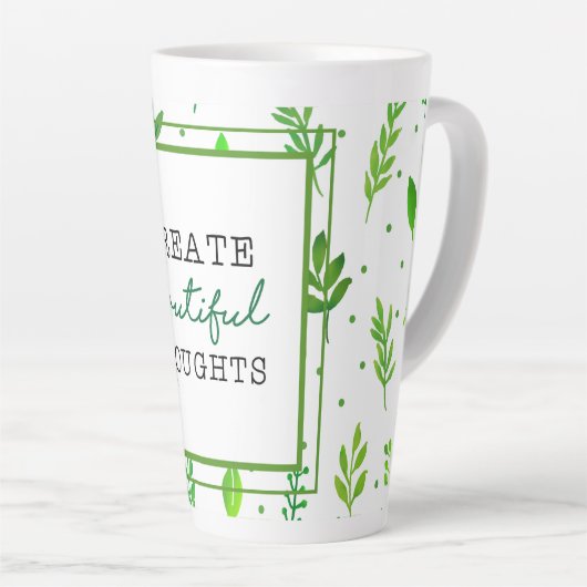 Large Latte Mug | Nature Green Leafy Pattern Print (Angle droit)