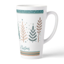 Large Latte Mug with Christmas Trees minimalist
