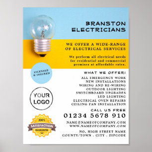 Large Lightbulb, Electrician Advertising Poster