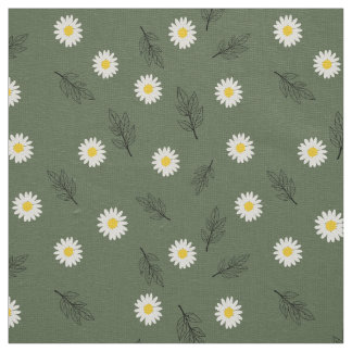 Large Olive Daisy Scatter - Ivory Linen Fabric Stof