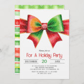 Large red and green bow christmas holiday party kaart (Voorkant / Achterkant)