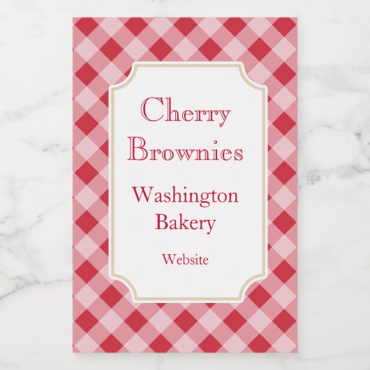 Large Red Gingham Labels  Voedselcontainer Etiket (Enkel label)