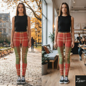 Large Red Sage Brown Vertical Tartan Leggings