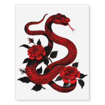 Large Red Snake & Red Roses Realistic