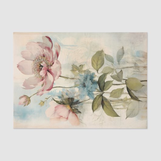 Large Slightly Abstract Pale Pink Peony with Blue Tissuepapier (Voorkant)