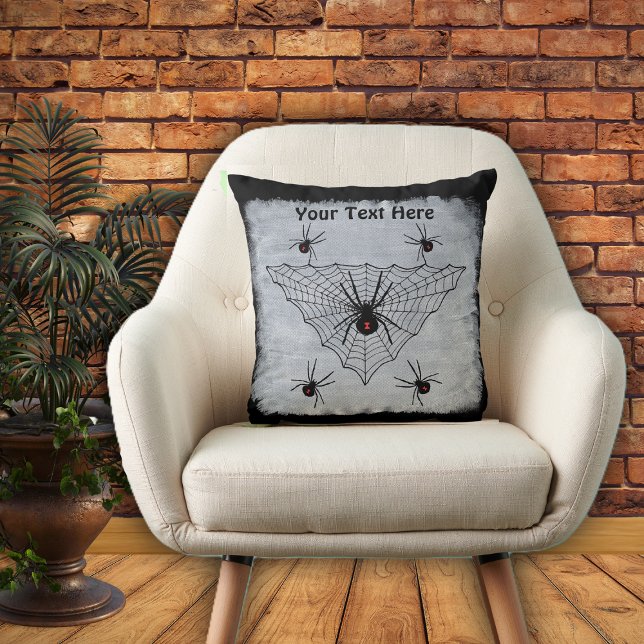 Large Spider Web Black Widow Spiders Black White Kussen (Large spider web black widow spiders red marks on black and white Halloween decorative pillow.)