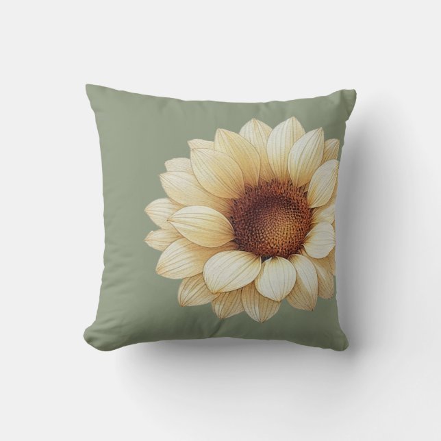 Large Sunflower Sage Green Throw Pillow Kussen (Voorkant)