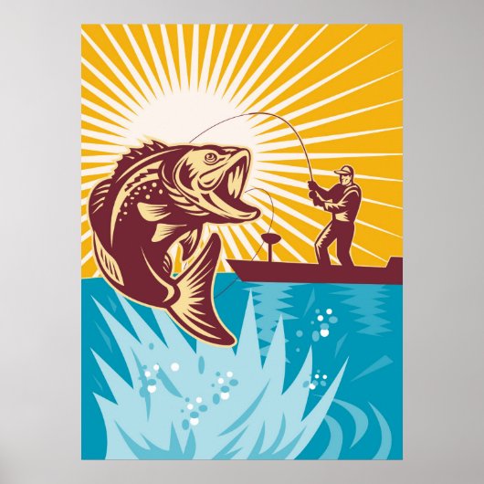 Largemouth Bass Fish Fly Fisherman Vist Poster (Voorkant)