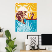 Largemouth Bass Fish Fly Fisherman Vist Poster (Thuiskantoor)