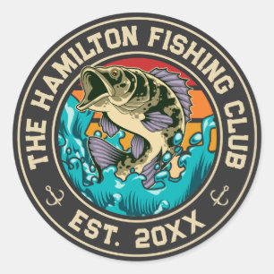 Largemouth Bass Retro Sunset Gevist Club Ronde Sticker