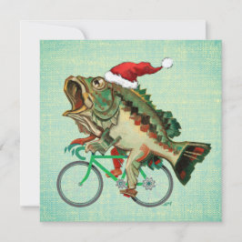 Largemouth Bass Rijden op een fiets met Santa Hat Feestdagenkaart