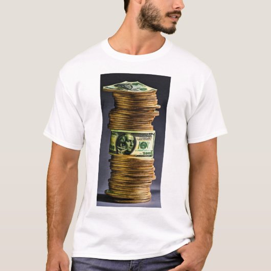 "L'argent bouge : T-shirt blanc avec imprimé dolla (Devant)