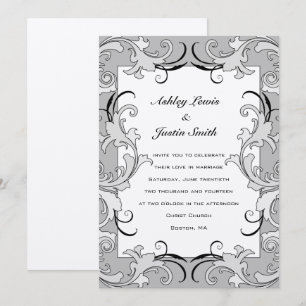 L'argent noir vintage tourbillonne faire-part de