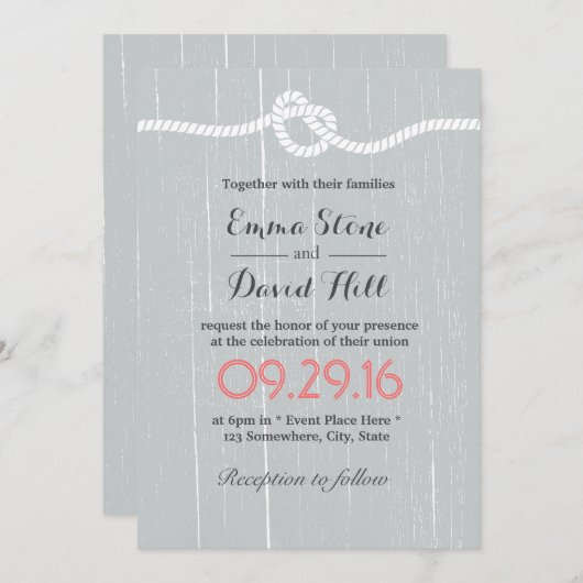 L'argent rustique nouer les invitations de mariage (Devant / Derrière)