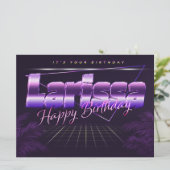 Larissa Nom Prénom lila retro Carte Anniversaire (Debout devant)