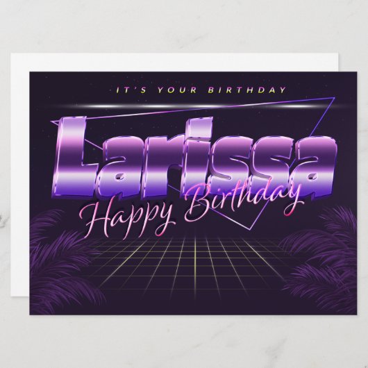 Larissa Nom Prénom lila retro Carte Anniversaire (Devant / Derrière)
